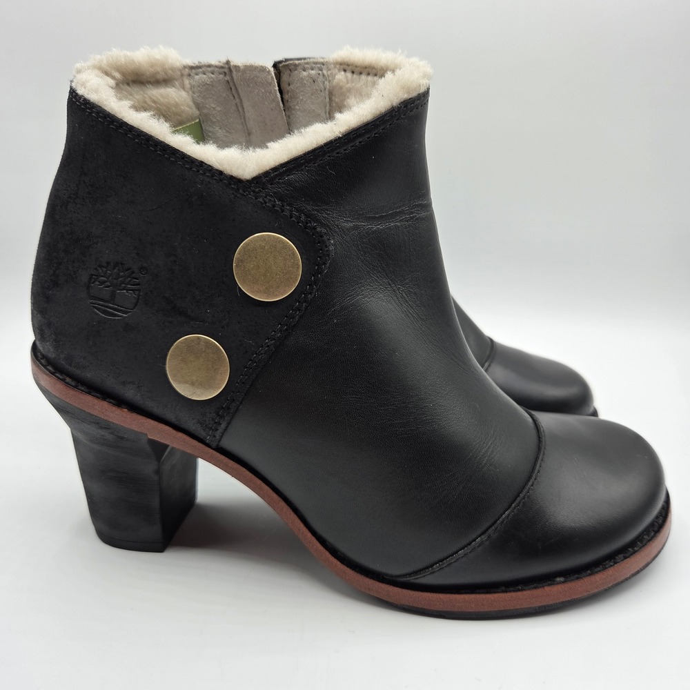 Timberland‎ Earthkeepers Black Leather Shearling Lined Ankle Boots Womens 7M